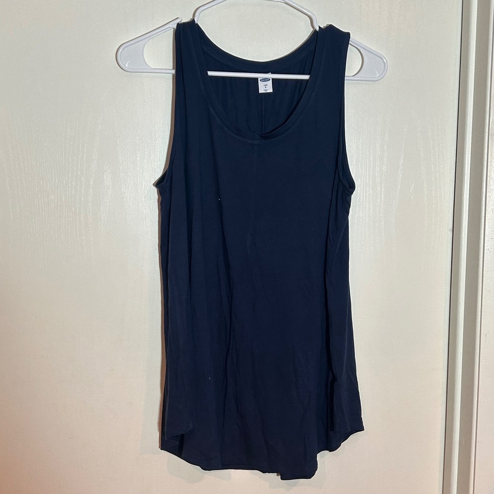 Old Navy Luxe Tank Top Womens Small Navy Blue Scoop Neck Sleeveless Rayon Blend